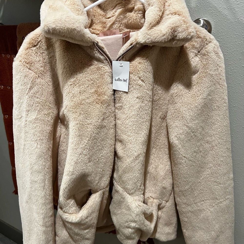 Pastel pink faux fur jacket